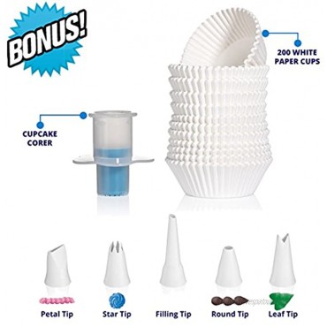 Cupcake Decorating Kit for Beginners FREE Cupcakes Icing Supplies: Cupcake Corer 200 Baking Cup Liners & Ebook 5 Tip Dessert & Cake Decorator Tool Needs No Frosting Pastry Bags For Deviled Eggs