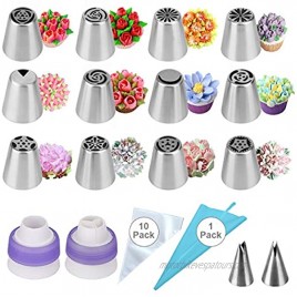 FPVERA Russian Piping Tips 27pcs kit Piping Nozzles Cake Decorating Supplies set Stainless Steel Piping Bags and Tips for Cupcake Cookies Birthday Party