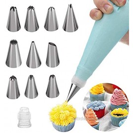 Piping Bags and Nozzles Sets Cake Decorating Supplies Kit 10 Stainless Steel Nozzle and Reusable Pastry Piping Bag Tips Kit for DIY Baking Decorating Cake