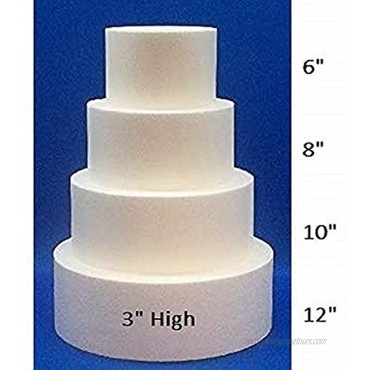 Oasis Supply 4 Piece Round Fake Cake Set Circle Dummy Cake Set for Weddings Crafts and Displays 3” High by 6” 8” 10” 12”