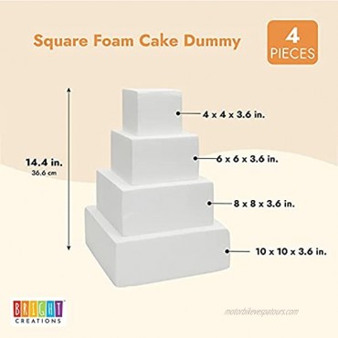 Square Foam Cake Dummy for Decorating and Wedding Display 4 Tiers of 4 6 8 10 Dummies 14.4 Inches Tall