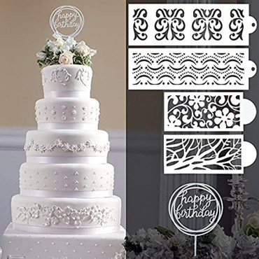 16 Pieces Cake Decorating Stencils Floral Cake Template Cake Printing Hollow Lace Decoration Molds with 4 Pieces Happy Birthday Cake Topper for Cupcake Wedding Cake Decoration