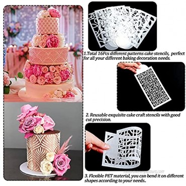 16PCs Cake Decorating Stencils Spray Floral Cake Templates Dessert Decorating Molds Side Baking Mesh Stencil Tool for Birthday Wedding Cake Decorating Kit Floral