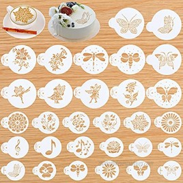 30Pcs Cookie Stencil Template Reusable Cake Decorating Stencils Icing Cake Coffee Mousse Pastry Dessert Decorating Kit for Party Supplies