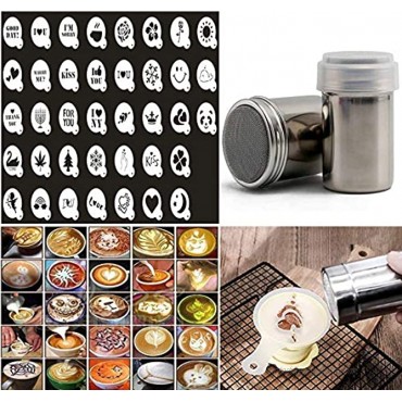 38 Coffee Cake Decorating Stencils + 2 Stainless Steel Mesh Powder Shaker Magnoloran Cookies Baking Painting Mold Barista Templates for Dessert Cappuccino Oatmeal Cupcake Cake Hot Chocolate Mousse