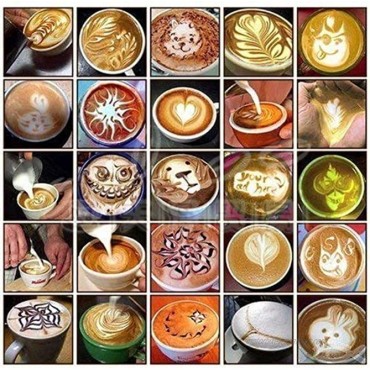 39 Coffee Cake Decorating Stencils + 2 Stainless Steel Powder Shakers Magnoloran Dessert Cake Cookies Baking Painting Journal Mold Foam Latte Art Templates for Oatmeal Cake Cappuccino Hot Chocolate