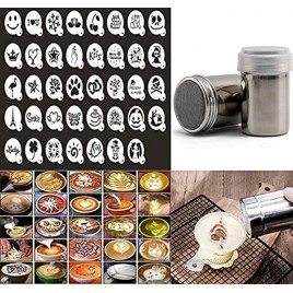 39 Coffee Cake Decorating Stencils + 2 Stainless Steel Powder Shakers Magnoloran Dessert Cake Cookies Baking Painting Journal Mold Foam Latte Art Templates for Oatmeal Cake Cappuccino Hot Chocolate