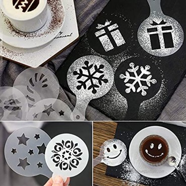 44 Coffee Decorating Stencils + 2 Steel Mesh Powder Shaker + 1 Coffee Latte Art Pen Magnoloran Foam Latte Art Stencils Barista Templates for Decorating Oatmeal Cupcake Cake Cappuccino Mousse