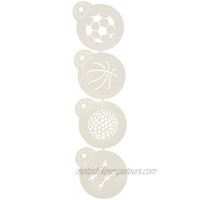 Designer Stencils Small Sports Ball Cupcake and Cookie Stencils Basketball Golf Soccer Baseball Beige semi-transparent
