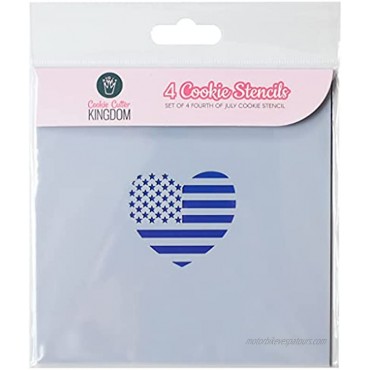 Fourth of July Cookie Stencil for Food Decorating. 4 Piece Cookie Cutter Kingdom Stencil for Royal Icing or Food Spray. 5.5 x 5.5 Inch Size. Fourth of July Stencil.