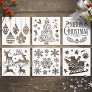 GSS Designs Christmas Stencils Template Pack of 6 -Merry Christmas,Santa Claus,Christmas Tree,Snowflakes,Bulbs,Reindeers for Christmas Decoration 6X6 inch DIY Craft Template Stencils