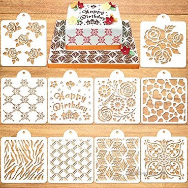 Konsait 10Pack Cake Stencil Templates Decoration,Reusable Cookies Baking Painting Mold Tools Cake Decorating Stencils for Food,Wall,Costume,Dessert,Coffee Decor Molds DIY Craft Wedding Birthday Party