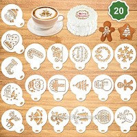 Konsait 20Pack Christmas Cake Stencil Templates Decoration Reusable Christmas Cake Cookies Baking Painting Mold Tools Dessert Coffee Decorating Molds