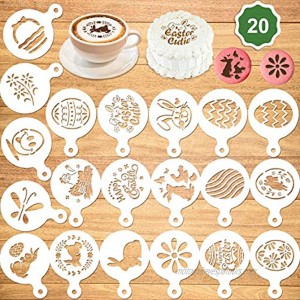 Konsait 20Pack Easter Cake Stencil Templates Decoration Reusable Easter Eggs Rabbit Cake Cookies Baking Painting Mold Tools Dessert Coffee Decorating Molds Cappuccino Mousse Hot Chocolate
