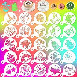 Konsait 25Pack Unicorn Cake Stencil Templates Decoration Reusable Unicorn Cake Cookies Baking Painting Mold Tools Dessert,Coffee Decorating Molds for Children Girls Birthday Party Favors
