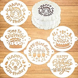Konsait 6Pack Birthday Cake Stencil Templates Decoration Reusable Birthday Cake Cookies Baking Painting Mold Tools Cake Decorating Stencils for Birthday Party Favor Supplies