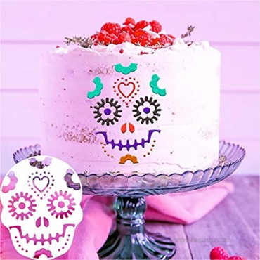 Konsait 8Pack Day of The Dead Cake Stencils Templates Sugar Skull Cake Stencils Día de Los Muertos Mexican Party Halloween Reusable Cake Cookies Baking Painting Mold Tools Small & Large Sizes