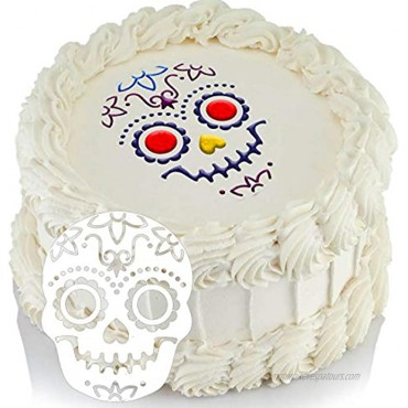Konsait 8Pack Day of The Dead Cake Stencils Templates Sugar Skull Cake Stencils Día de Los Muertos Mexican Party Halloween Reusable Cake Cookies Baking Painting Mold Tools Small & Large Sizes