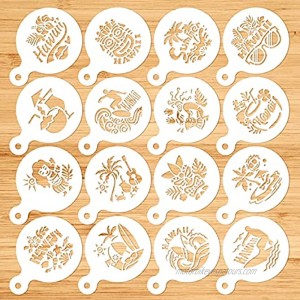 Konsait Baking Stencil Cake Decorating Molds Hawaiian Aloha Luau Themed Cookie Coffee Dessert Template Stencils for Summer Beach Surfing Party Favors Party Decoration Supplies