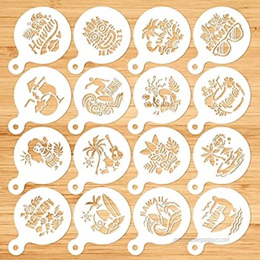 Konsait Baking Stencil Cake Decorating Molds Hawaiian Aloha Luau Themed Cookie Coffee Dessert Template Stencils for Summer Beach Surfing Party Favors Party Decoration Supplies