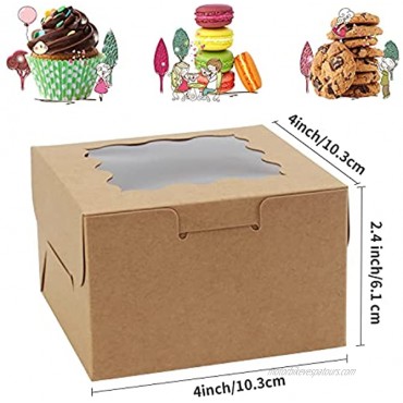 100 PCS Bakery Boxes with Window OAMCEG 4x4x2.5 Inches Individual Cupcake Boxes Pastry Boxes Cookie Boxes Small Cake Boxes Carrier Holders Containers for Packaging Brown Treat Boxes