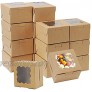 100 PCS Bakery Boxes with Window OAMCEG 4x4x2.5 Inches Individual Cupcake Boxes Pastry Boxes Cookie Boxes Small Cake Boxes Carrier Holders Containers for Packaging Brown Treat Boxes