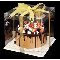 2 Pack Clear Tall Cake Boxes PET Clear Cake Box Carrier Packing -Transparent Boxes Candy Box Clear Gift Boxes with lid and Ribbon for Wedding Party and Baby Shower Favors 10x 10x 9inch-Clear