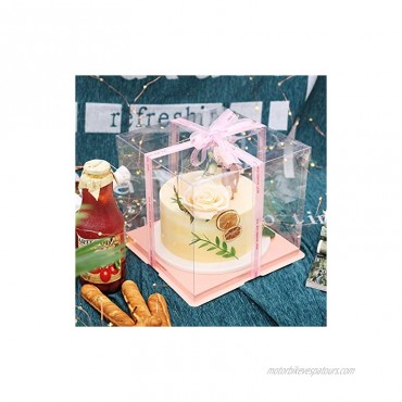 2 Pcs Transparent Cake Box with Ribbon- Clear Plastic Cake Boxes Bakery Packaging Carriers with Lid Baking Cookie Display Pack-Carry Tall Layer Gift Toy Box 10 X 10 X 9 Pink…