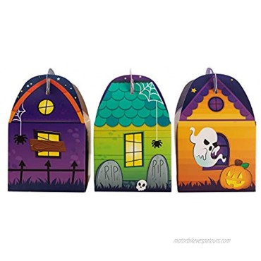 24 PCs 3D Halloween House Cardboard Treat Boxes 6x6x3.5 Trick or Treat Candy Boxes Cookies Goodie Bags for Halloween Party Favor Supplies