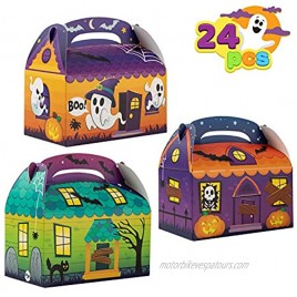24 PCs 3D Halloween House Cardboard Treat Boxes 6x6x3.5 Trick or Treat Candy Boxes Cookies Goodie Bags for Halloween Party Favor Supplies