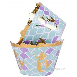 24 PCS Let's Be Mermaids Party Cupcake Wrappers Baby Shower or Birthday Party Decorations