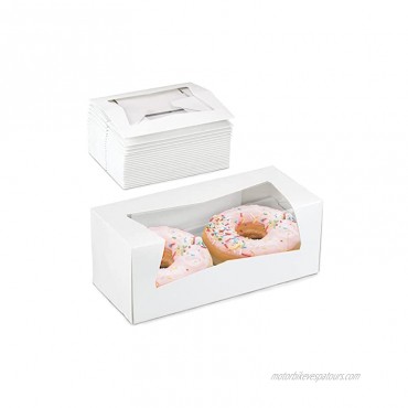 [25 Pack] 9x4x3.5” White Donut Bakery Box with Window Auto-Popup Cardboard Gift Packaging and Baking Containers Cupcake Cookie and Loaf Bread Boxes