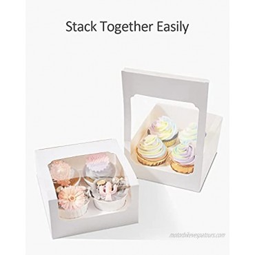 25 Packs Cupcake Carrier For 4 Holders 6.5 x 6.5 x 3.5 White Auto-Popup Bakery Boxes for Paking,Cupcakse Boxes
