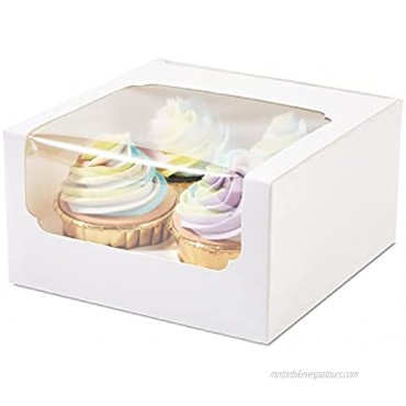 25 Packs Cupcake Carrier For 4 Holders 6.5 x 6.5 x 3.5 White Auto-Popup Bakery Boxes for Paking,Cupcakse Boxes
