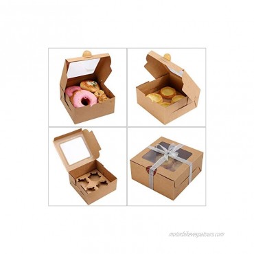 25 Packs Kraft Paper Cupcake Boxes with Display Window and Inserts Hold 4 Standard Cupcakes 6.3 x 6.3 x 3 Inch Kraft Bakery Boxes for Party Favor Muffins Small Cakes