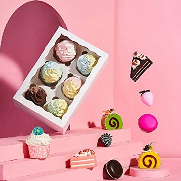 48 Pack Cupcake Boxes with Inserts Hold 6 Standard Cupcakes,Premium White Bakery Boxes with Window,Cupcake Containers,Muffin boxes,Cookies boxes,Cupcake Boxes 6 Count