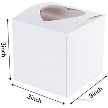 [50pcs]ONE MORE 3Mini Single Favor White Cupcake Boxes with Heart Shape Window without Handle,Small Cupcake box Carrier Individual Containers 3X3X3inch,Pack of 50