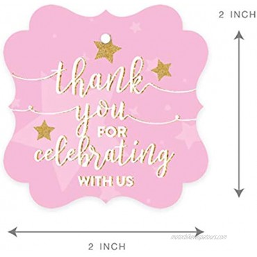 Andaz Press Twinkle Twinkle Little Star Pink Baby Shower Collection Fancy Frame Gift Tags Thank You for Celebrating with US 24-Pack
