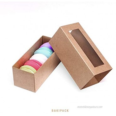 BAKIPACK 25 Macaron Boxes for 4 or 5 Macarons Kraft Macaron Gift Boxes，Candy Gift Boxes Macarons Box with Clear Window Interior Meament 4.8 x 1.8 x 1.8 without Macaron inside