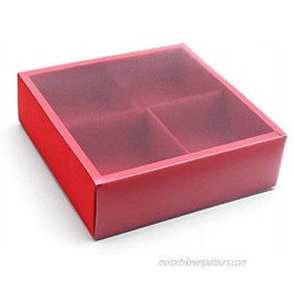 BBC 4 Cavity Red Cake Box With Transparent Lids Gift Packaging Boxes For Moon Cake Cookie Candy Soap 10 Sets A
