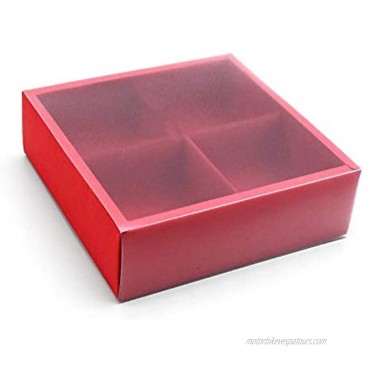 BBC 4 Cavity Red Cake Box With Transparent Lids Gift Packaging Boxes For Moon Cake Cookie Candy Soap 10 Sets A