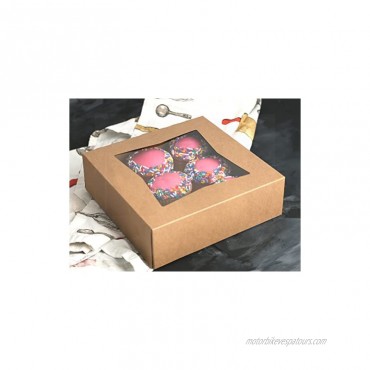 Beautiful Kraft Colored Paperboard Pastry Bakery Box Keep Donuts Cookies Muffins Safe Unique Auto Popup Feature and Clear Window for Visibility Size 9 L X 9 W X 2 ½ H 15 Pieces
