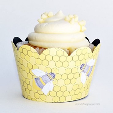 Bumble Bee Cupcake Wrappers 36 Reversible | Yellow and Black Stripe Girl Baby Shower Decoration Honey Bee Hive Cup Cake Holder What Will it Be Gender Reveal Party Supplies Confetti Couture
