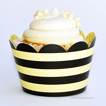 Bumble Bee Cupcake Wrappers 36 Reversible | Yellow and Black Stripe Girl Baby Shower Decoration Honey Bee Hive Cup Cake Holder What Will it Be Gender Reveal Party Supplies Confetti Couture