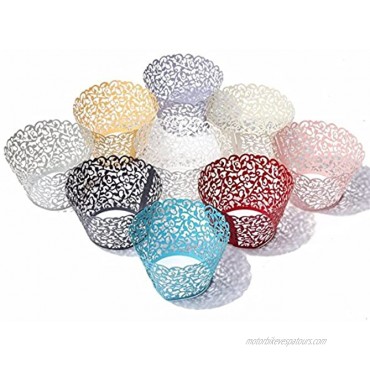 Coolrunner 48pcs Cupcake Wrappers Cupcake Holders Flower Vine Filigree Cutout Lace Cupcake Wrapper Wraps Liner for Wedding Party Cake Decoration
