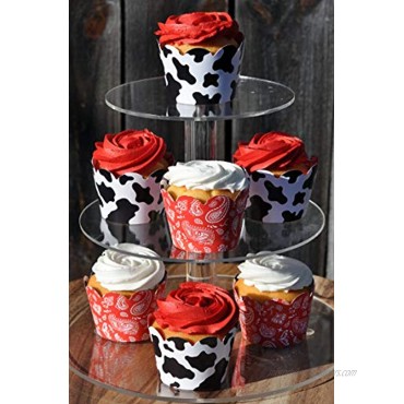 Cow and Bandana Cupcake Wrappers for Kids Birthday Parties Baby Showers Farm themed Bridal Showers Weddings and School Events. Set of 24 Reversible Cow Print to Red Bandana pattern Cup Cake Holder