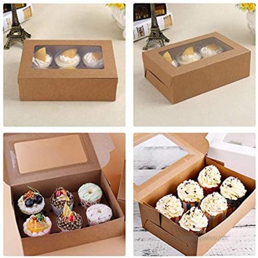 Cupcake Boxes Eusoar 50pcs 9.4 x 6.2 x 3.0 Food Grade Kraft Muffin Cupcake Box Carrier Packaging with Insert and Display Window Cupcake Boxes Fits 6 Cupcakes or Muffins