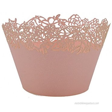 Cupcake Wrappers Pack of 50 Pink Filigree Artistic Bake Cake Paper Cups Little Vine Lace Laser Cut Liner Baking Cup Muffin Case Trays for Wedding Party Birthday Decoration By KPOSIYA Pink