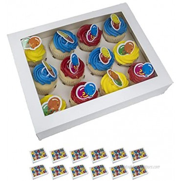 Essos Cupcake Boxes for 12 White with Clear Display Window [12 pieces] Self folding Cupcakes Container or Packaging Box Kit for Chocolate Truffles Cake Pops Desserts Mini Cookies Pies or Muffins
