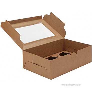 Farielyn-X 30 Packs Kraft Cupcake Boxes Food Grade Kraft Bakery Boxes with Inserts and Display Windows Fits 6 Cupcakes or Muffins